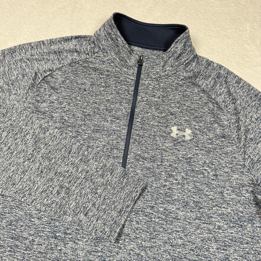 Under Armour HeatGear Pullover Mens XL Blue Heather Quarter Zip Shirt Training